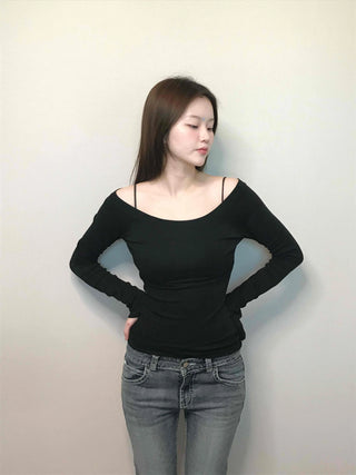 Cozy Puff Sleeve Twin Round Neck Ribbed Long Sleeve T-shirt