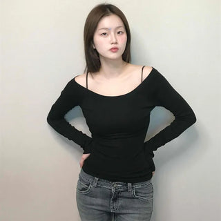 Cozy Puff Sleeve Twin Round Neck Ribbed Long Sleeve T-shirt