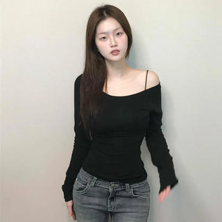 Cozy Puff Sleeve Twin Round Neck Ribbed Long Sleeve T-shirt