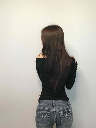 Cozy Puff Sleeve Twin Round Neck Ribbed Long Sleeve T-shirt