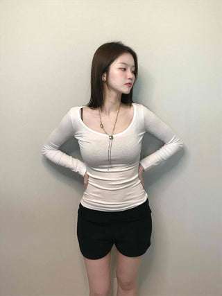 Sexy Slim Fit Zip-up U-Neck Long Sleeve T-Shirt