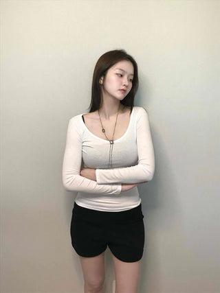 Sexy Slim Fit Zip-up U-Neck Long Sleeve T-Shirt