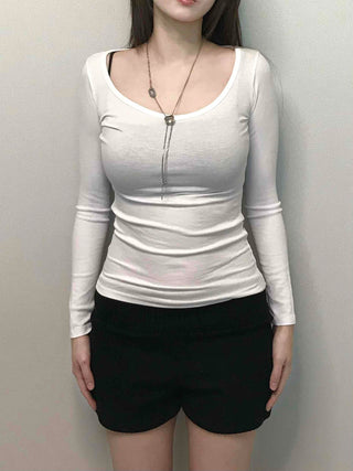 Sexy Slim Fit Zip-up U-Neck Long Sleeve T-Shirt