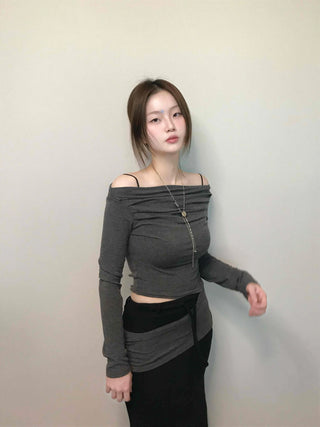 Sexy Off-Shoulder Slim Fit Crop Long Sleeve T-Shirt
