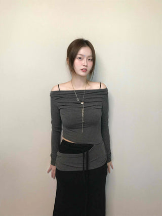 Sexy Off-Shoulder Slim Fit Crop Long Sleeve T-Shirt