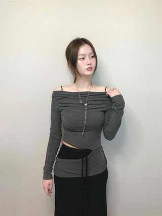 Sexy Off-Shoulder Slim Fit Crop Long Sleeve T-Shirt