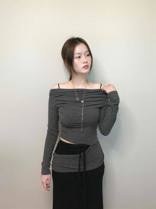 Sexy Off-Shoulder Slim Fit Crop Long Sleeve T-Shirt