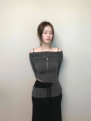 Sexy Off-Shoulder Slim Fit Crop Long Sleeve T-Shirt