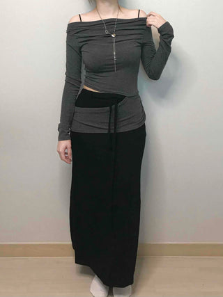 Sexy Off-Shoulder Slim Fit Crop Long Sleeve T-Shirt