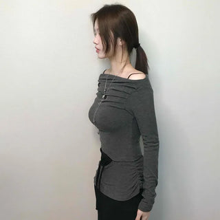 Sexy Off-Shoulder Slim Fit Crop Long Sleeve T-Shirt