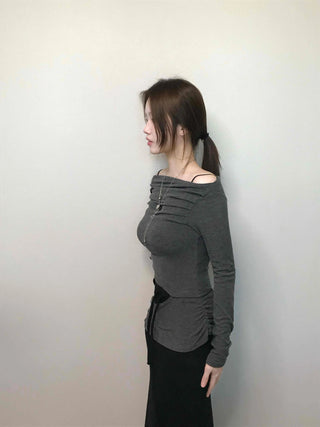 Sexy Off-Shoulder Slim Fit Crop Long Sleeve T-Shirt