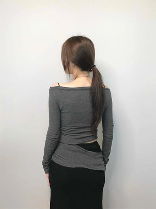 Sexy Off-Shoulder Slim Fit Crop Long Sleeve T-Shirt
