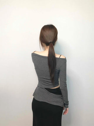 Sexy Off-Shoulder Slim Fit Crop Long Sleeve T-Shirt