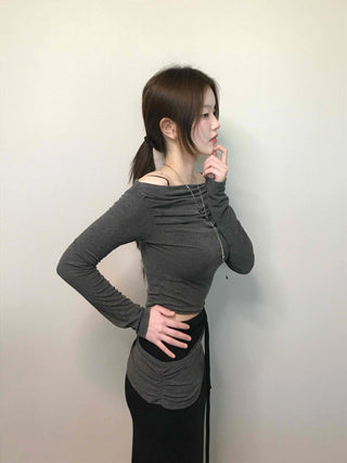 Sexy Off-Shoulder Slim Fit Crop Long Sleeve T-Shirt
