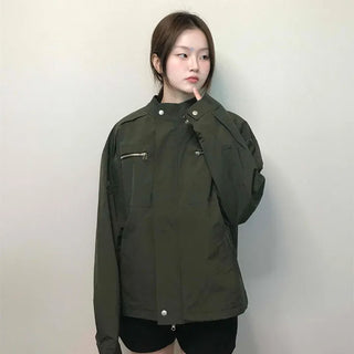 Military Cargo Pocket Oversized Zip-Up Jumper