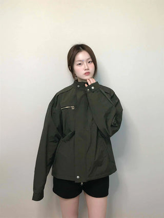 Military Cargo Pocket Oversized Zip-Up Jumper