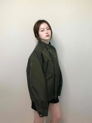 Military Cargo Pocket Oversized Zip-Up Jumper