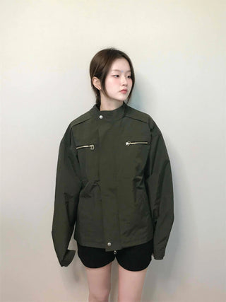 Military Cargo Pocket Oversized Zip-Up Jumper