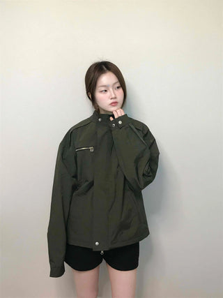 Military Cargo Pocket Oversized Zip-Up Jumper