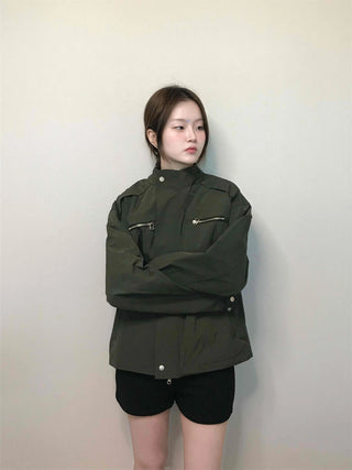 Military Cargo Pocket Oversized Zip-Up Jumper