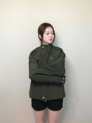 Military Cargo Pocket Oversized Zip-Up Jumper