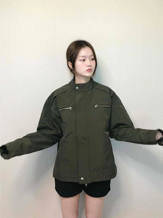 Military Cargo Pocket Oversized Zip-Up Jumper