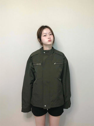 Military Cargo Pocket Oversized Zip-Up Jumper