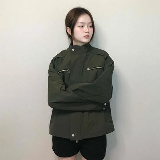 Military Cargo Pocket Oversized Zip-Up Jumper