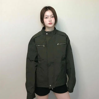 Military Cargo Pocket Oversized Zip-Up Jumper