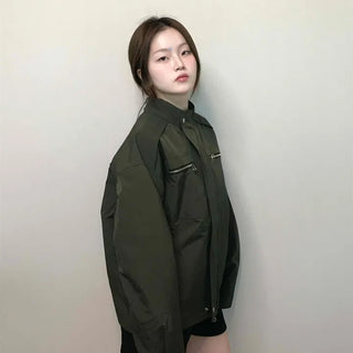 Military Cargo Pocket Oversized Zip-Up Jumper