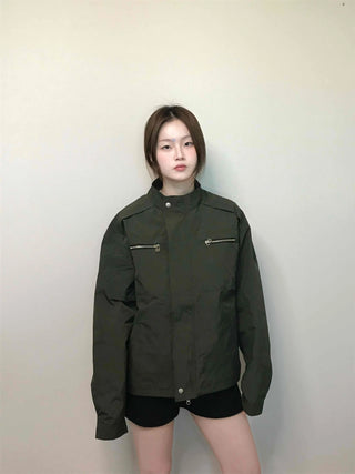 Military Cargo Pocket Oversized Zip-Up Jumper
