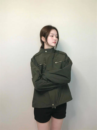 Military Cargo Pocket Oversized Zip-Up Jumper