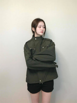 Military Cargo Pocket Oversized Zip-Up Jumper