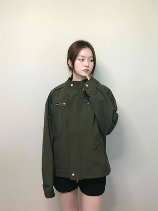 Military Cargo Pocket Oversized Zip-Up Jumper