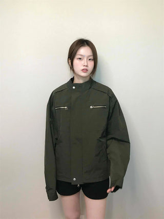 Military Cargo Pocket Oversized Zip-Up Jumper