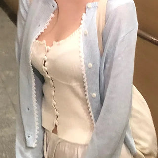 Mika Pastel Lace Point Round Summer Cardigan