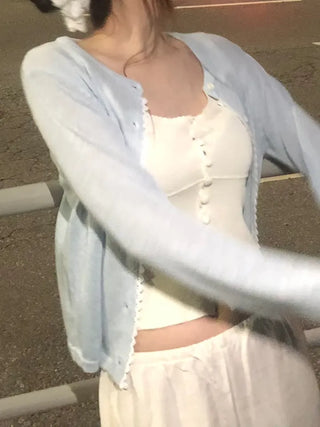Mika Pastel Lace Point Round Summer Cardigan