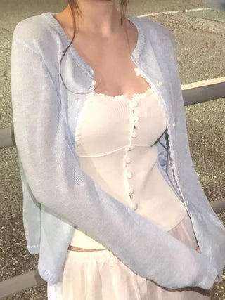 Mika Pastel Lace Point Round Summer Cardigan
