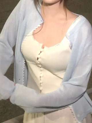 Mika Pastel Lace Point Round Summer Cardigan