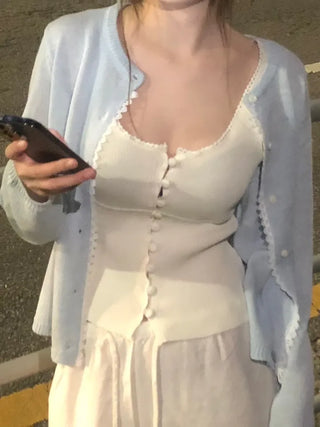 Mika Pastel Lace Point Round Summer Cardigan