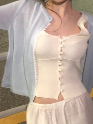 Mika Pastel Lace Point Round Summer Cardigan
