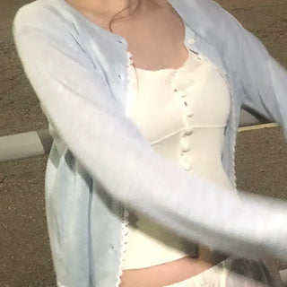 Mika Pastel Lace Point Round Summer Cardigan