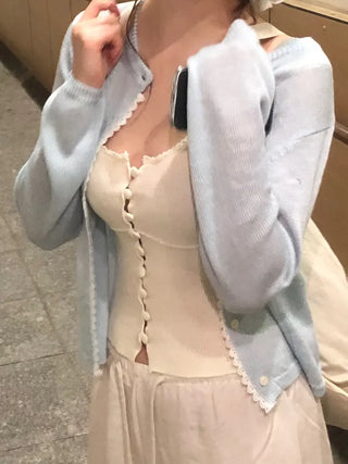 Mika Pastel Lace Point Round Summer Cardigan