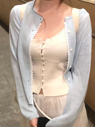 Mika Pastel Lace Point Round Summer Cardigan
