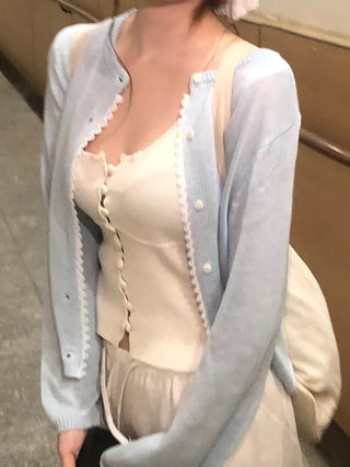 Mika Pastel Lace Point Round Summer Cardigan