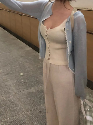 Mika Pastel Lace Point Round Summer Cardigan