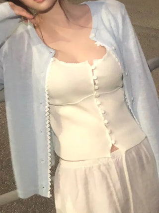Mika Pastel Lace Point Round Summer Cardigan