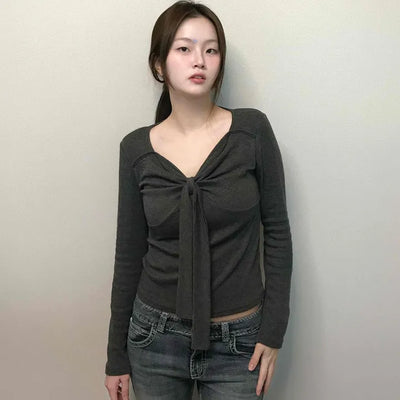 Shirred Twist Crop Long Sleeve T-shirt