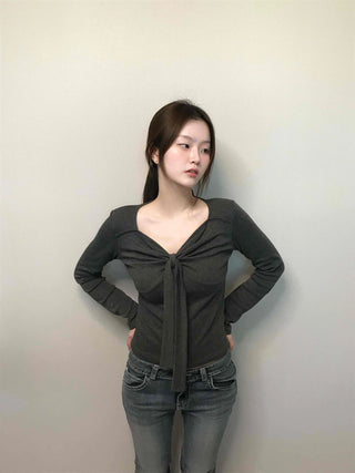 Shirred Twist Crop Long Sleeve T-shirt