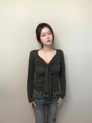 Shirred Twist Crop Long Sleeve T-shirt